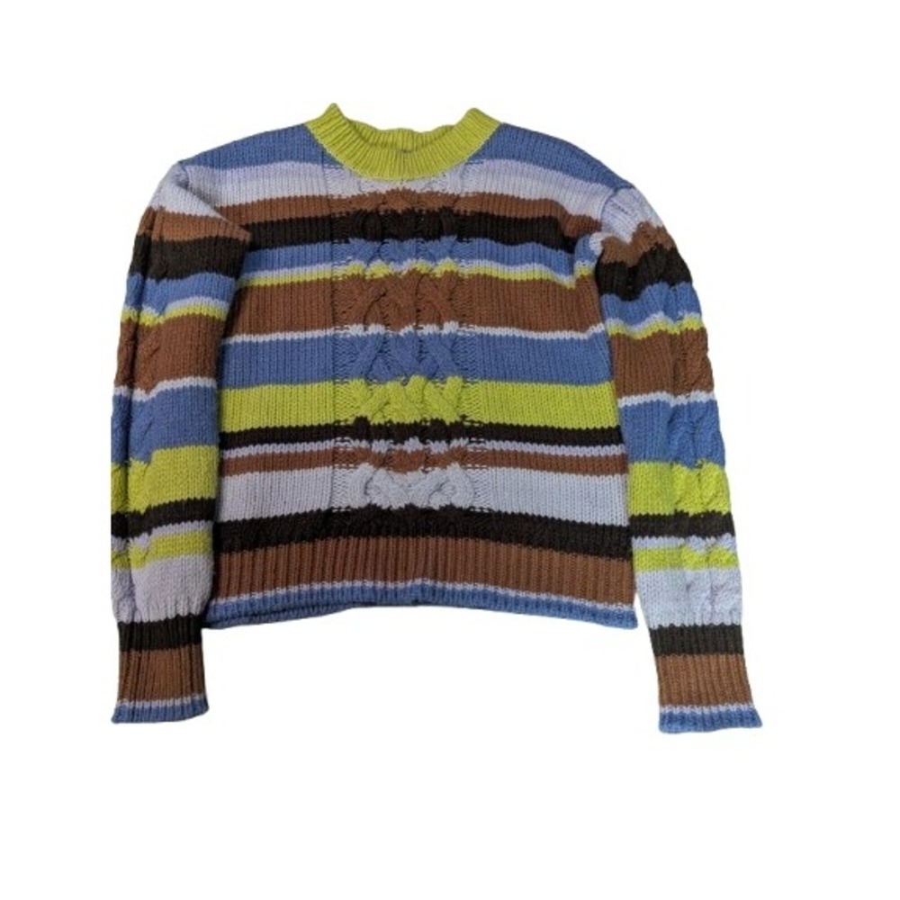 St. John's Bay Striped Cable Knit Sweater Small Multi-Color Crewneck Vintage Y2K - Picture 2 of 13